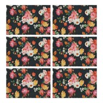 Pioneer Flower Floral Print Pattern Summer Placemats Table Placemats Set Of 6-Linen Kitchen Washable Placemats Table Mats 12x18 Inch Non-Slip Heat Resistant