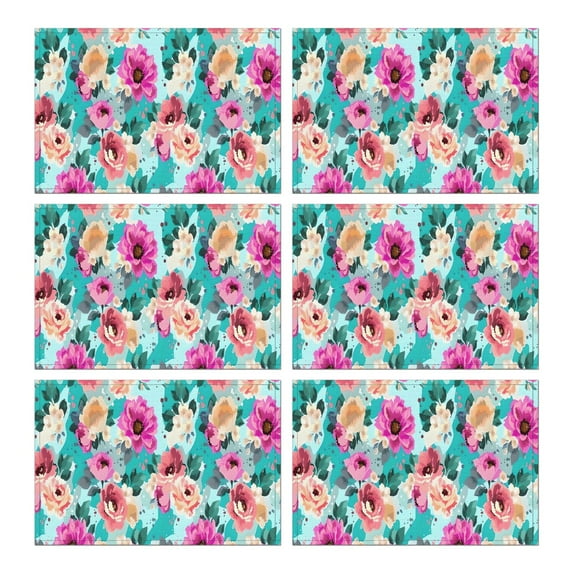 Pioneer Flower Floral Print Pattern Summer Placemats Table Placemats Set Of 6-Linen Kitchen Washable Placemats Table Mats 12x18 Inch Non-Slip Heat Resistant