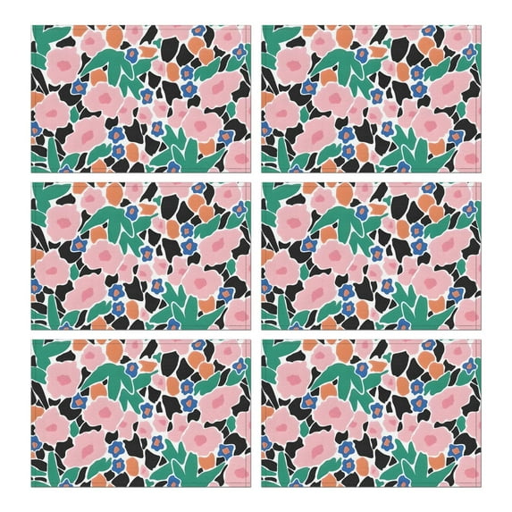 Pioneer Flower Floral Print Pattern Summer Placemats Table Placemats Set Of 6-Linen Kitchen Washable Placemats Table Mats 12x18 Inch Non-Slip Heat Resistant