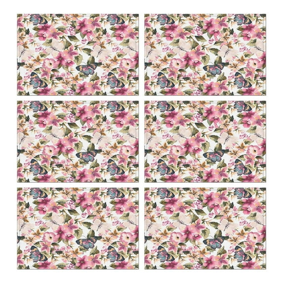 Pioneer Flower Floral Print Pattern Summer Placemats Table Placemats Set Of 6-Linen Kitchen Washable Placemats Table Mats 12x18 Inch Non-Slip Heat Resistant