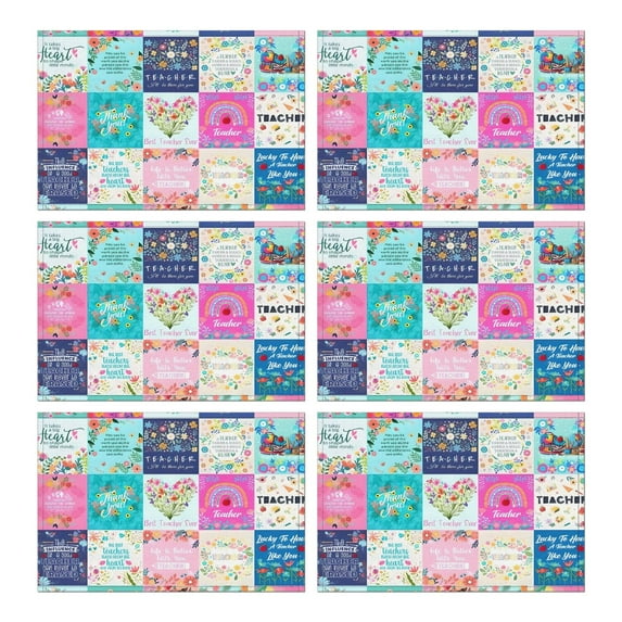 Pioneer Flower Floral Print Pattern Summer Placemats Table Placemats Set Of 6-Linen Kitchen Washable Placemats Table Mats 12x18 Inch Non-Slip Heat Resistant