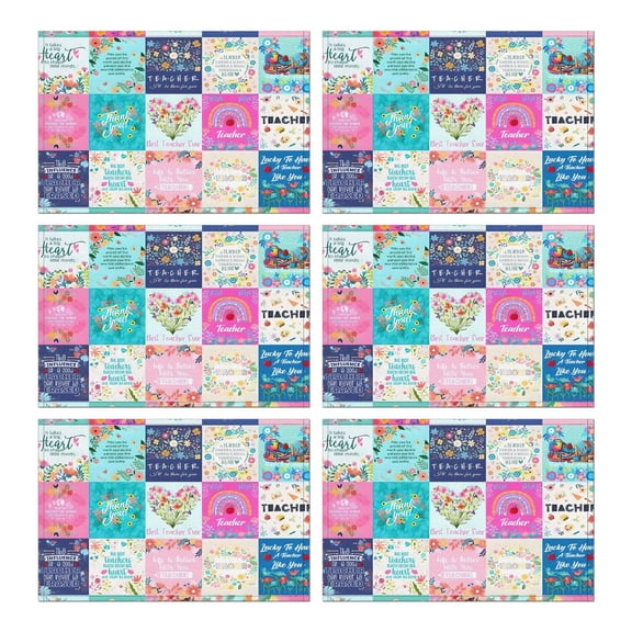 Pioneer Flower Floral Print Pattern Summer Placemats Table Placemats Set Of 6-Linen Kitchen Washable Placemats Table Mats 12x18 Inch Non-Slip Heat Resistant