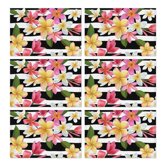 Pioneer Flower Floral Print Pattern Summer Placemats Table Placemats Set Of 6-Linen Kitchen Washable Placemats Table Mats 12x18 Inch Non-Slip Heat Resistant