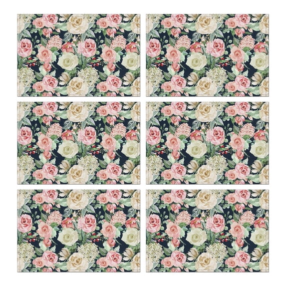 Pioneer Flower Floral Print Pattern Summer Placemats Table Placemats Set Of 6-Linen Kitchen Washable Placemats Table Mats 12x18 Inch Non-Slip Heat Resistant