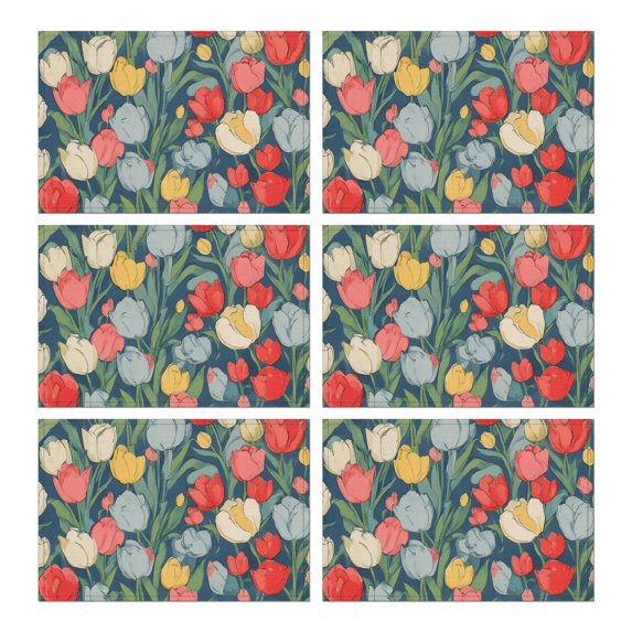 Pioneer Flower Floral Print Pattern Summer Placemats Table Placemats Set Of 6-Linen Kitchen Washable Placemats Table Mats 12x18 Inch Non-Slip Heat Resistant