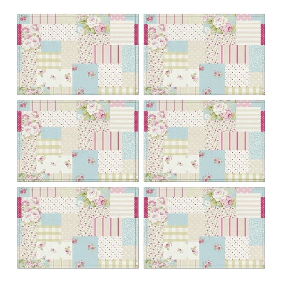 Pioneer Flower Floral Print Pattern Summer Placemats Table Placemats Set Of 6-Linen Kitchen Washable Placemats Table Mats 12x18 Inch Non-Slip Heat Resistant