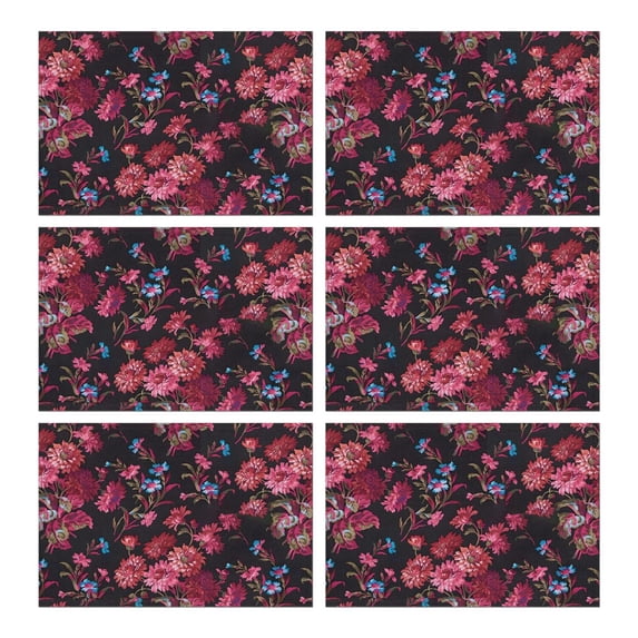Pioneer Flower Floral Print Pattern Summer Placemats Table Placemats Set Of 6-Linen Kitchen Washable Placemats Table Mats 12x18 Inch Non-Slip Heat Resistant