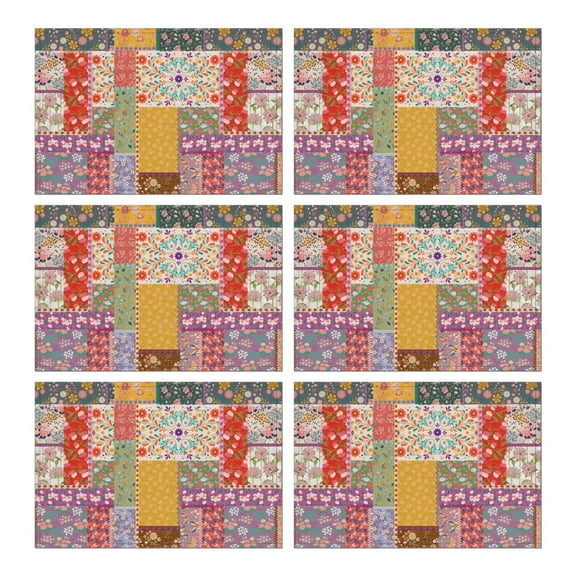 Pioneer Flower Floral Print Pattern Summer Placemats Table Placemats Set Of 6-Linen Kitchen Washable Placemats Table Mats 12x18 Inch Non-Slip Heat Resistant