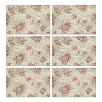Pioneer Flower Floral Print Pattern Summer Placemats Table Placemats Set Of 6-Linen Kitchen Washable Placemats Table Mats 12x18 Inch Non-Slip Heat Resistant