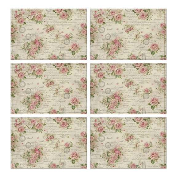 Pioneer Flower Floral Print Pattern Summer Placemats Table Placemats Set Of 6-Linen Kitchen Washable Placemats Table Mats 12x18 Inch Non-Slip Heat Resistant