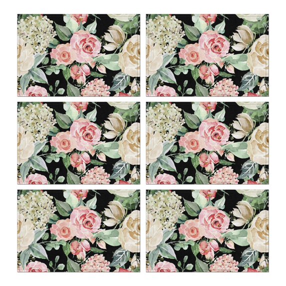 Pioneer Flower Floral Print Pattern Summer Placemats Table Placemats Set Of 6-Linen Kitchen Washable Placemats Table Mats 12x18 Inch Non-Slip Heat Resistant