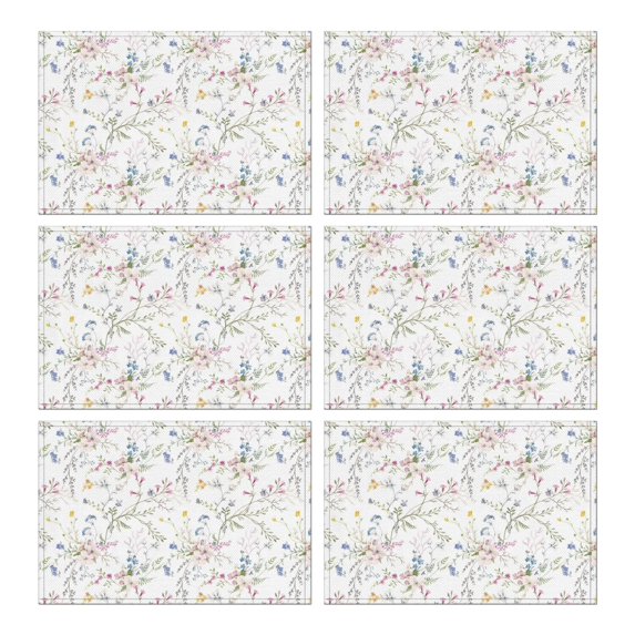 Pioneer Flower Floral Print Pattern Summer Placemats Table Placemats Set Of 6-Linen Kitchen Washable Placemats Table Mats 12x18 Inch Non-Slip Heat Resistant