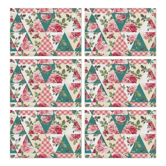 Pioneer Flower Floral Print Pattern Summer Placemats Table Placemats Set Of 6-Linen Kitchen Washable Placemats Table Mats 12x18 Inch Non-Slip Heat Resistant