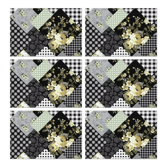 Pioneer Flower Floral Print Pattern Summer Placemats Table Placemats Set Of 6-Linen Kitchen Washable Placemats Table Mats 12x18 Inch Non-Slip Heat Resistant