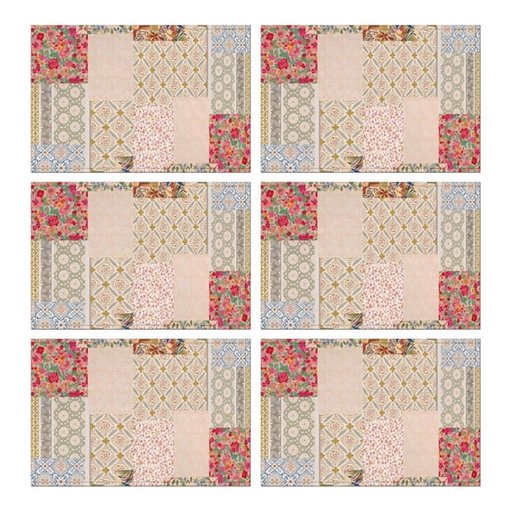 Pioneer Flower Floral Print Pattern Summer Placemats Table Placemats Set Of 6-Linen Kitchen Washable Placemats Table Mats 12x18 Inch Non-Slip Heat Resistant