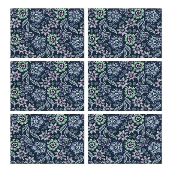 Pioneer Flower Floral Print Pattern Summer Placemats Table Placemats Set Of 6-Linen Kitchen Washable Placemats Table Mats 12x18 Inch Non-Slip Heat Resistant