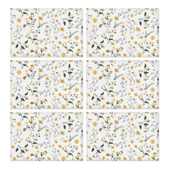 Pioneer Flower Floral Print Pattern Summer Placemats Table Placemats Set Of 6-Linen Kitchen Washable Placemats Table Mats 12x18 Inch Non-Slip Heat Resistant