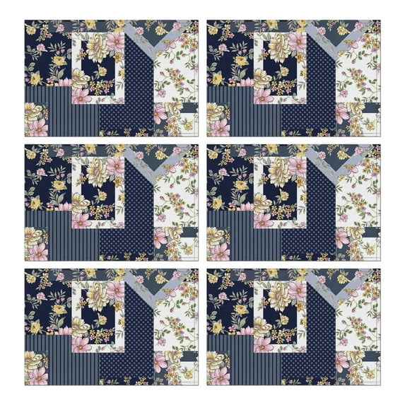 Pioneer Flower Floral Print Pattern Summer Placemats Table Placemats Set Of 6-Linen Kitchen Washable Placemats Table Mats 12x18 Inch Non-Slip Heat Resistant