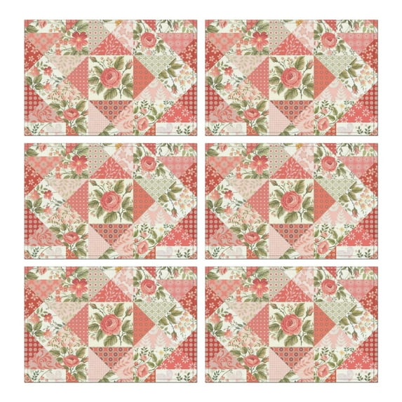 Pioneer Flower Floral Print Pattern Summer Placemats Table Placemats Set Of 6-Linen Kitchen Washable Placemats Table Mats 12x18 Inch Non-Slip Heat Resistant
