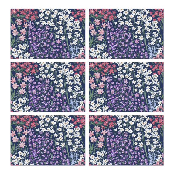 Pioneer Flower Floral Print Pattern Summer Placemats Table Placemats Set Of 6-Linen Kitchen Washable Placemats Table Mats 12x18 Inch Non-Slip Heat Resistant