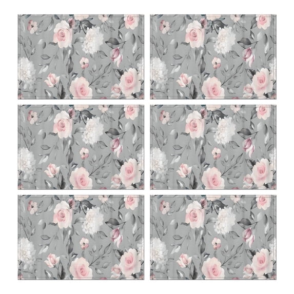 Pioneer Flower Floral Print Pattern Summer Placemats Table Placemats Set Of 6-Linen Kitchen Washable Placemats Table Mats 12x18 Inch Non-Slip Heat Resistant