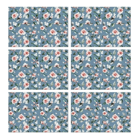 Pioneer Flower Floral Print Pattern Summer Placemats Table Placemats Set Of 6-Linen Kitchen Washable Placemats Table Mats 12x18 Inch Non-Slip Heat Resistant