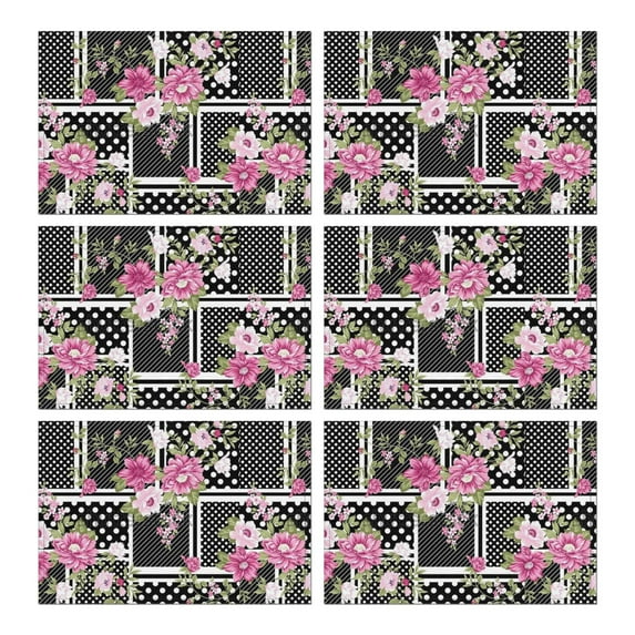 Pioneer Flower Floral Print Pattern Summer Placemats Table Placemats Set Of 6-Linen Kitchen Washable Placemats Table Mats 12x18 Inch Non-Slip Heat Resistant
