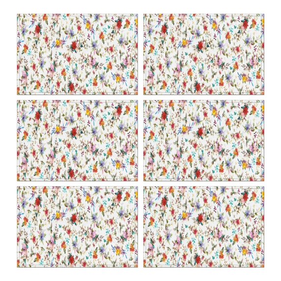 Pioneer Flower Floral Print Pattern Summer Placemats Table Placemats Set Of 6-Linen Kitchen Washable Placemats Table Mats 12x18 Inch Non-Slip Heat Resistant