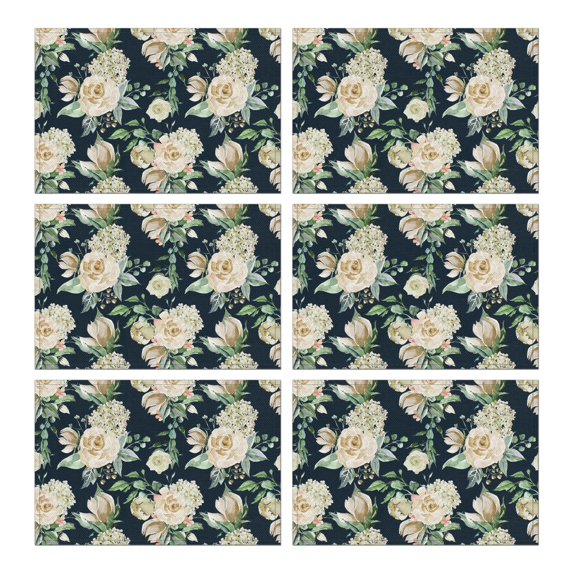 Pioneer Flower Floral Print Pattern Summer Placemats Table Placemats Set Of 6-Linen Kitchen Washable Placemats Table Mats 12x18 Inch Non-Slip Heat Resistant
