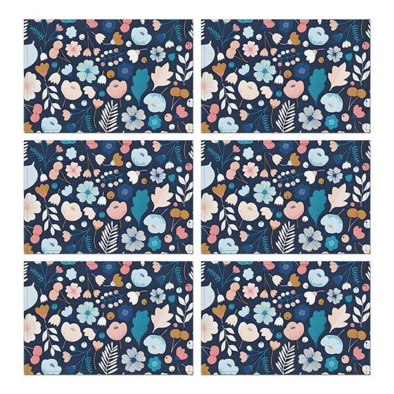 Pioneer Flower Floral Print Pattern Summer Placemats Table Placemats Set Of 6-Linen Kitchen Washable Placemats Table Mats 12x18 Inch Non-Slip Heat Resistant