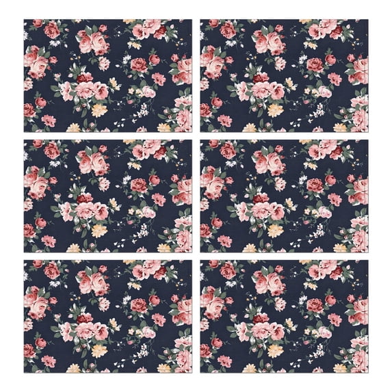 Pioneer Flower Floral Print Pattern Summer Placemats Table Placemats Set Of 6-Linen Kitchen Washable Placemats Table Mats 12x18 Inch Non-Slip Heat Resistant