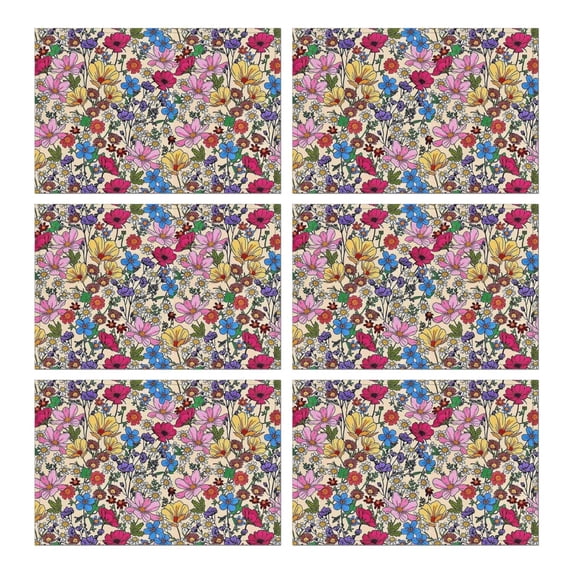 Pioneer Flower Floral Print Pattern Summer Placemats Table Placemats Set Of 6-Linen Kitchen Washable Placemats Table Mats 12x18 Inch Non-Slip Heat Resistant