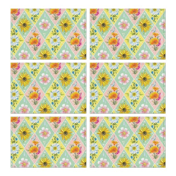 Pioneer Flower Floral Print Pattern Summer Placemats Table Placemats Set Of 6-Linen Kitchen Washable Placemats Table Mats 12x18 Inch Non-Slip Heat Resistant