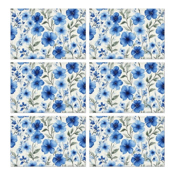 Pioneer Flower Floral Print Pattern Summer Placemats Table Placemats Set Of 6-Linen Kitchen Washable Placemats Table Mats 12x18 Inch Non-Slip Heat Resistant
