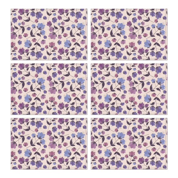 Pioneer Flower Floral Print Pattern Summer Placemats Table Placemats Set Of 6-Linen Kitchen Washable Placemats Table Mats 12x18 Inch Non-Slip Heat Resistant