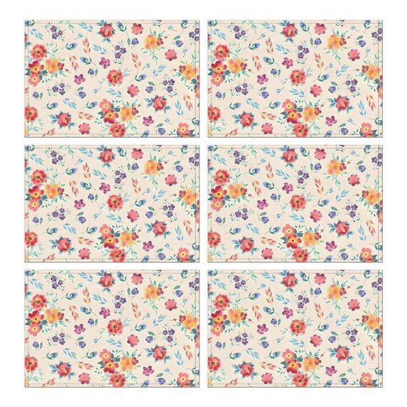 Pioneer Flower Floral Print Pattern Summer Placemats Table Placemats Set Of 6-Linen Kitchen Washable Placemats Table Mats 12x18 Inch Non-Slip Heat Resistant