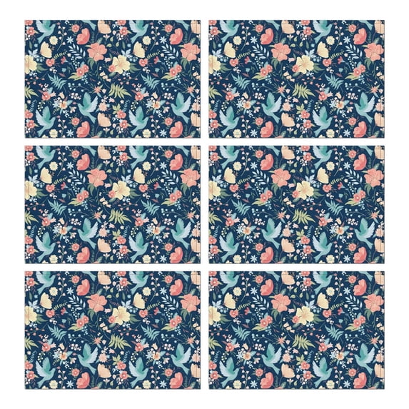 Pioneer Flower Floral Print Pattern Summer Placemats Table Placemats Set Of 6-Linen Kitchen Washable Placemats Table Mats 12x18 Inch Non-Slip Heat Resistant
