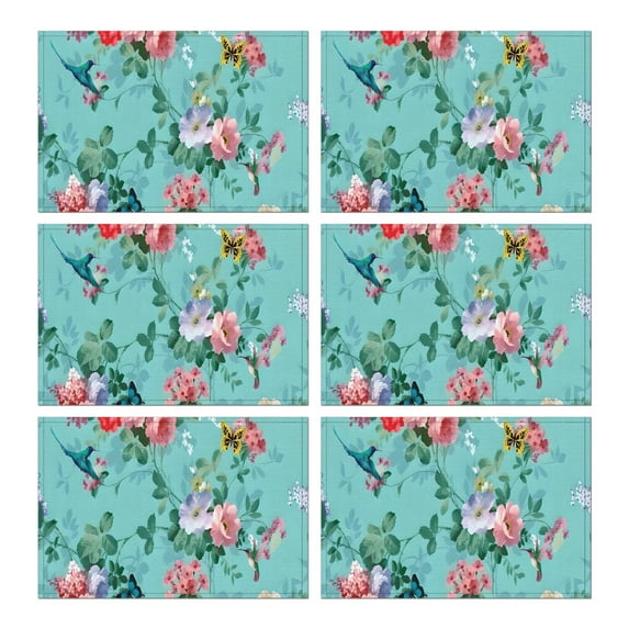 Pioneer Flower Floral Print Pattern Summer Placemats Table Placemats Set Of 6-Linen Kitchen Washable Placemats Table Mats 12x18 Inch Non-Slip Heat Resistant