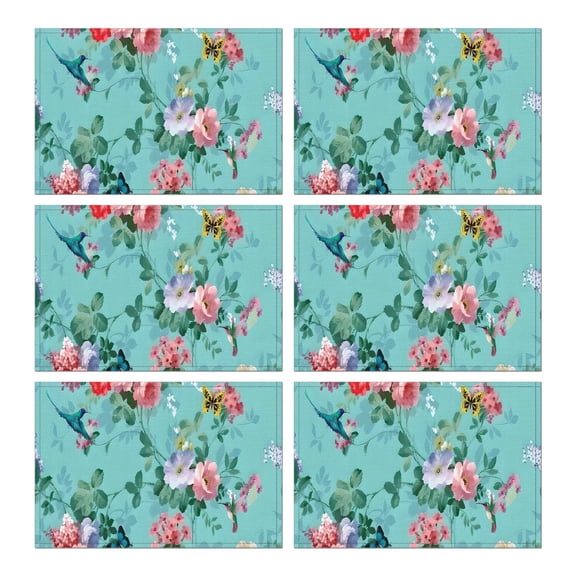 Pioneer Flower Floral Print Pattern Summer Placemats Table Placemats Set Of 6-Linen Kitchen Washable Placemats Table Mats 12x18 Inch Non-Slip Heat Resistant