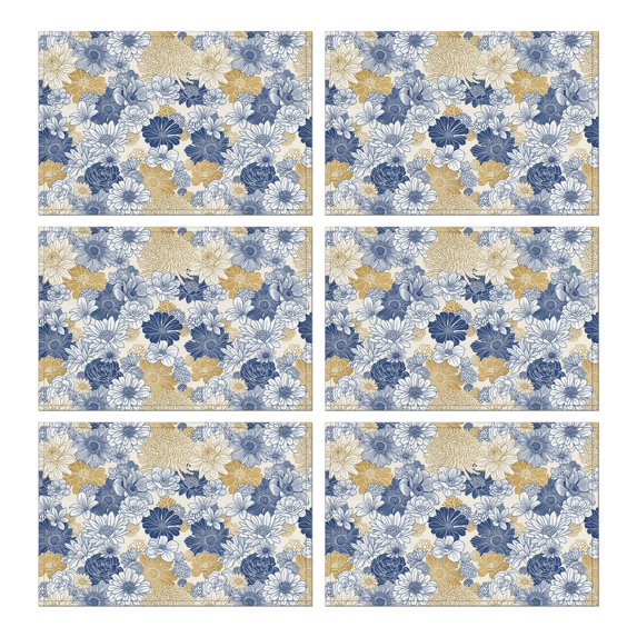 Pioneer Flower Floral Print Pattern Summer Placemats Table Placemats Set Of 6-Linen Kitchen Washable Placemats Table Mats 12x18 Inch Non-Slip Heat Resistant