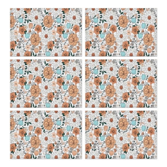 Pioneer Flower Floral Print Pattern Summer Placemats Table Placemats Set Of 6-Linen Kitchen Washable Placemats Table Mats 12x18 Inch Non-Slip Heat Resistant