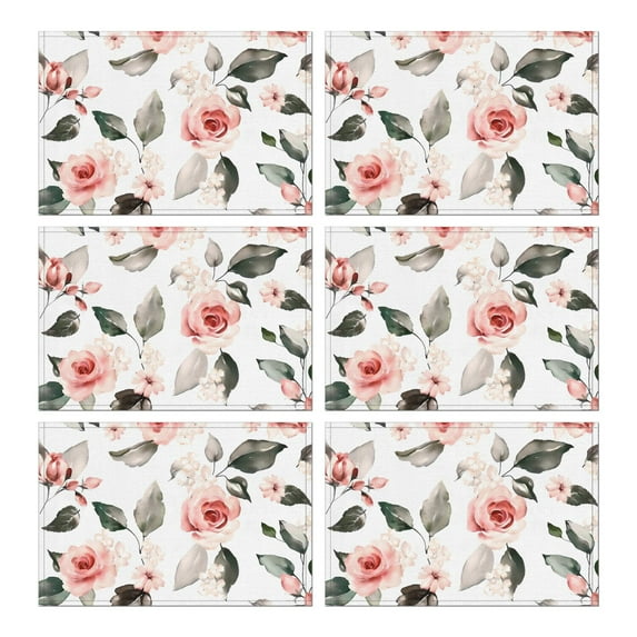Pioneer Flower Floral Print Pattern Summer Placemats Table Placemats Set Of 6-Linen Kitchen Washable Placemats Table Mats 12x18 Inch Non-Slip Heat Resistant