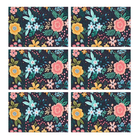 Pioneer Flower Floral Print Pattern Summer Placemats Table Placemats Set Of 6-Linen Kitchen Washable Placemats Table Mats 12x18 Inch Non-Slip Heat Resistant