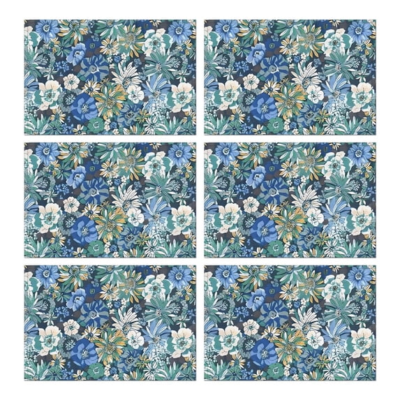 Pioneer Flower Floral Print Pattern Summer Placemats Table Placemats Set Of 6-Linen Kitchen Washable Placemats Table Mats 12x18 Inch Non-Slip Heat Resistant