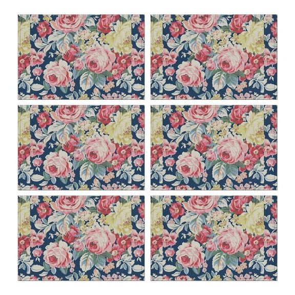 Pioneer Flower Floral Print Pattern Summer Placemats Table Placemats Set Of 6-Linen Kitchen Washable Placemats Table Mats 12x18 Inch Non-Slip Heat Resistant