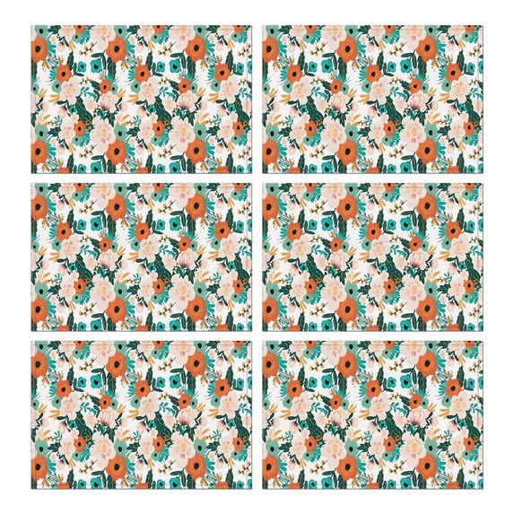 Pioneer Flower Floral Print Pattern Summer Placemats Table Placemats Set Of 6-Linen Kitchen Washable Placemats Table Mats 12x18 Inch Non-Slip Heat Resistant