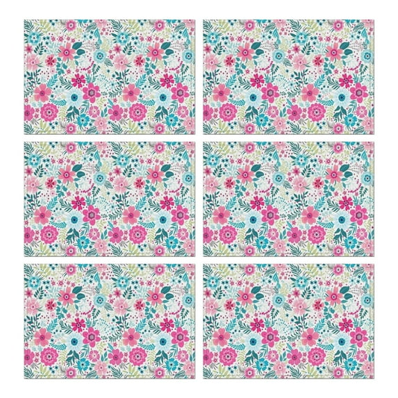 Pioneer Flower Floral Print Pattern Summer Placemats Table Placemats Set Of 6-Linen Kitchen Washable Placemats Table Mats 12x18 Inch Non-Slip Heat Resistant