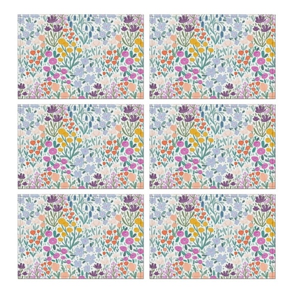 Pioneer Flower Floral Print Pattern Summer Placemats Table Placemats Set Of 6-Linen Kitchen Washable Placemats Table Mats 12x18 Inch Non-Slip Heat Resistant