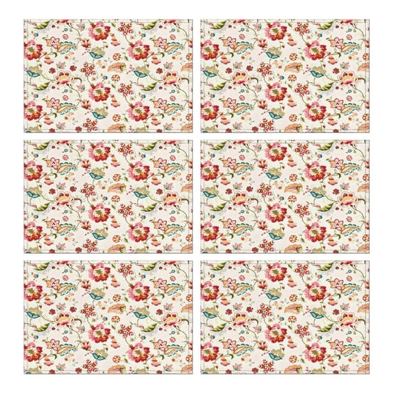 Pioneer Flower Floral Print Pattern Summer Placemats Table Placemats Set Of 6-Linen Kitchen Washable Placemats Table Mats 12x18 Inch Non-Slip Heat Resistant