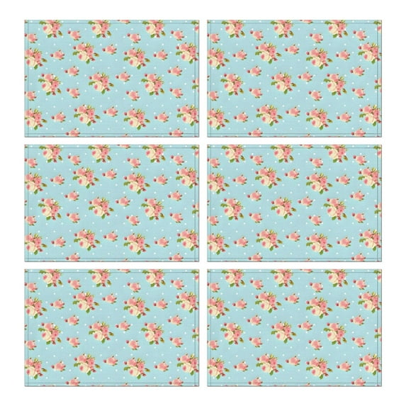 Pioneer Flower Floral Print Pattern Summer Placemats Table Placemats Set Of 6-Linen Kitchen Washable Placemats Table Mats 12x18 Inch Non-Slip Heat Resistant